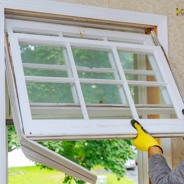 An image showing old windows being replaced in a home.