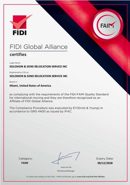 FIDI Global Alliance: Solomon & Sons Relocation Services Recognized as a FIDI-FAIM Quality Standard International Mover