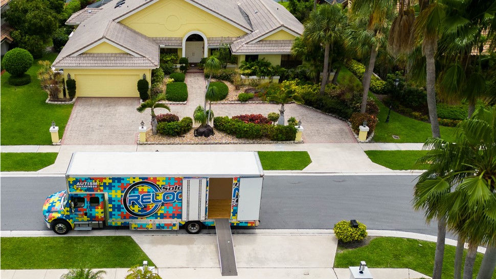 Aerial shot of international moving company truck