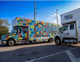 International moving trucks in parking lot