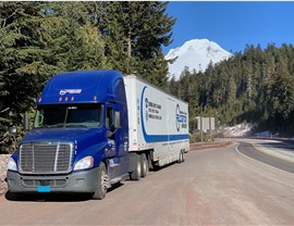 long distance moving truck in forest