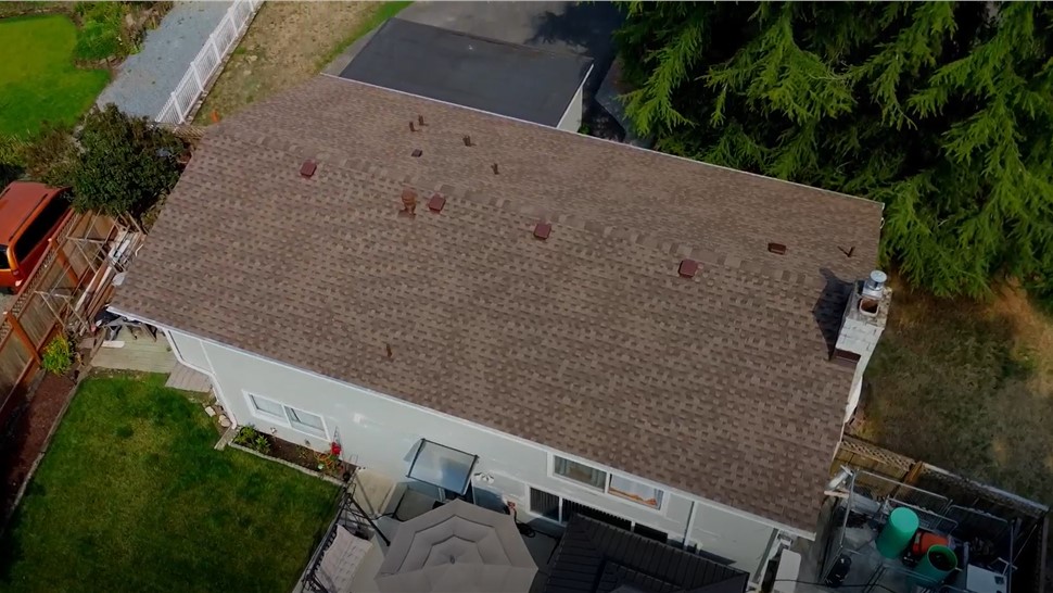 Federal Way WA roof replacement overhead view GAF HDZ barkwood shingles
