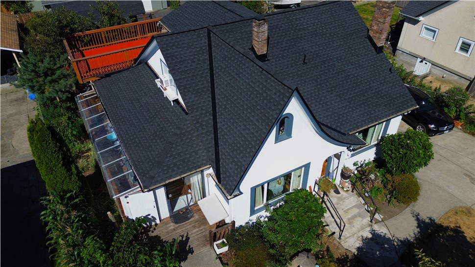 Tacoma WA asphalt roof replacement GAF Timberline HDZ Charcoal front aerial