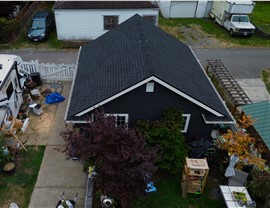 Everett WA garage roof replacement overhead GAF charcoal shingles