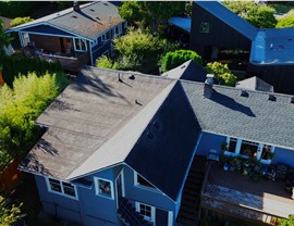 Seattle WA roof replacement rear aerial GAF charcoal shingles