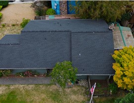 Everett WA roof replacement overhead GAF HDZ charcoal shingles