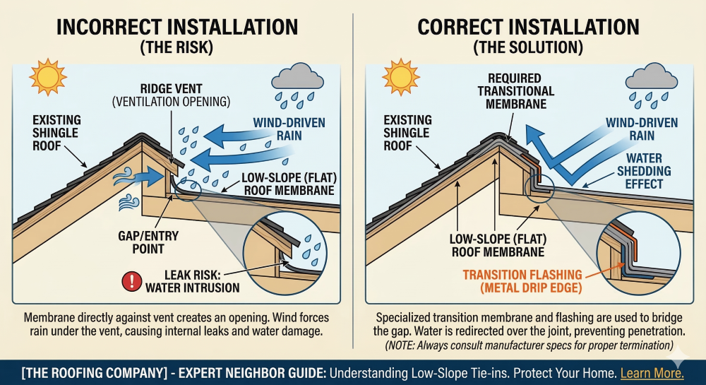 The Open Door for Rain: Why Low-Slope Roofs and Ridge Vents Don't Mix