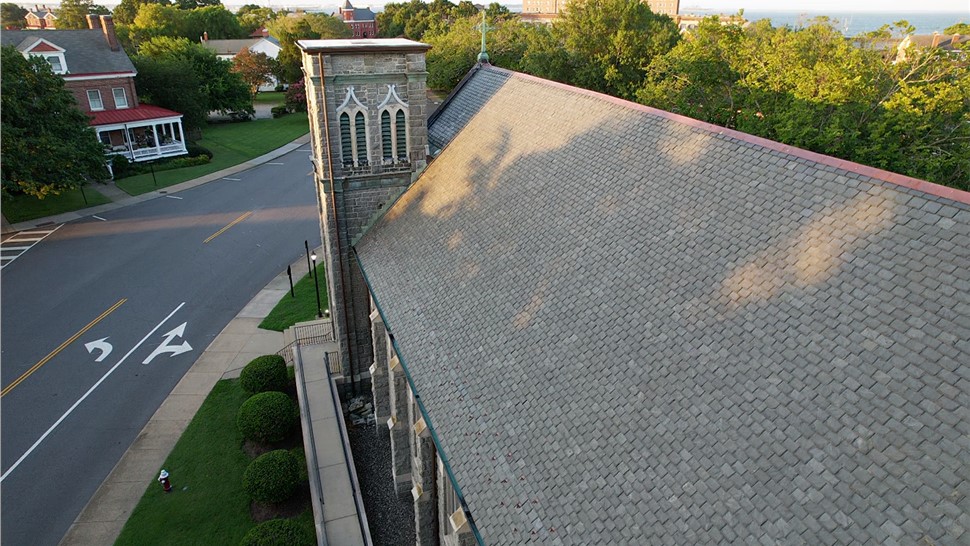 Finished Buckingham slate roof restoration in Fort Monroe Historic District, VA