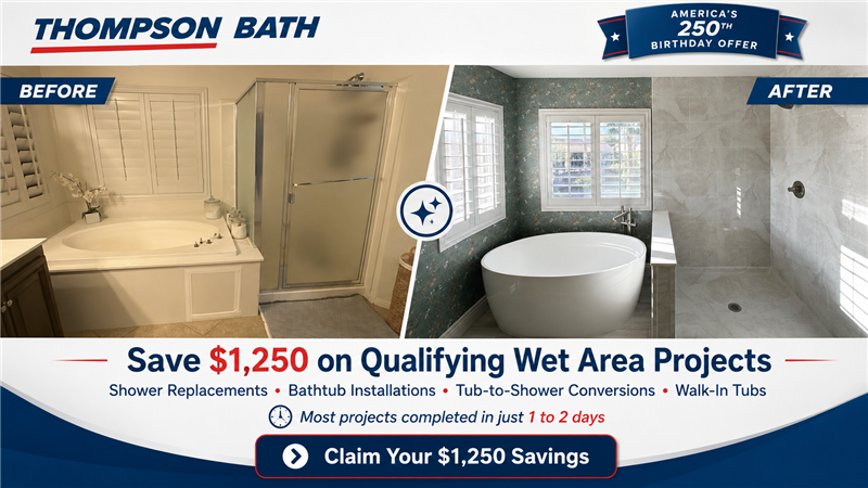 before and after of a bathroom remodel done by thompson bath in las vegas, nv