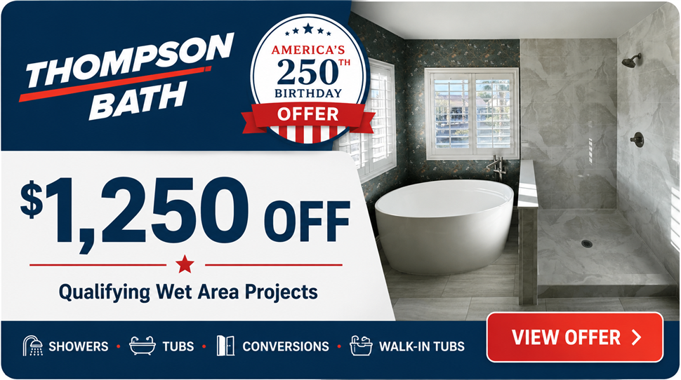 Save $1,250 on a New Shower or Bathtub — America's 250th Birthday Special