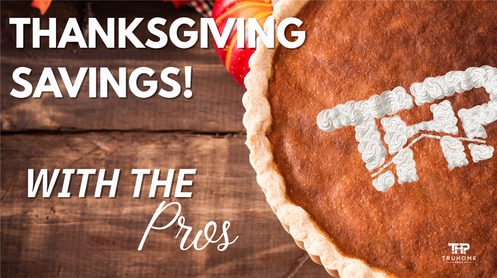 Thanksgiving-themed promotion graphic advertising discounted window replacement services.