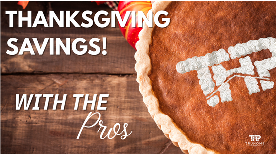 Thanksgiving-themed promotion graphic advertising discounted window replacement services.