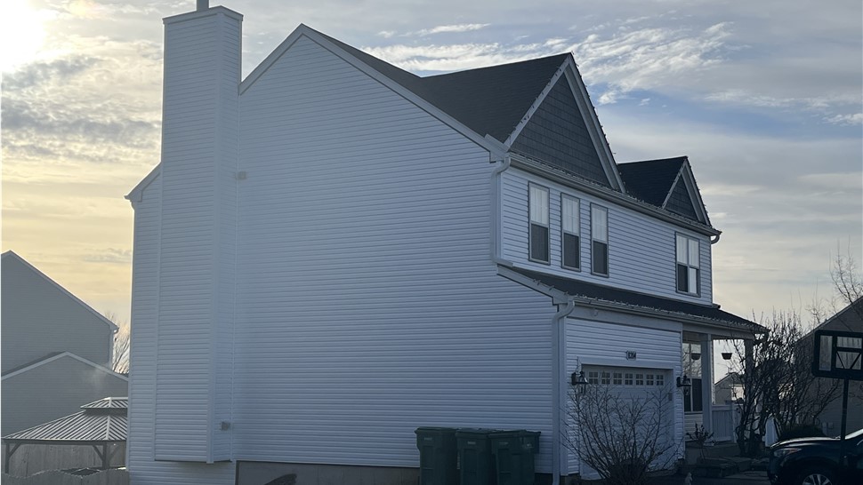 Front right angle, siding job, efficient, durable, weather resistant, professional crew, courteous, kind, patient, affordable.