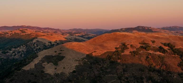 Sunset view over dry California hills