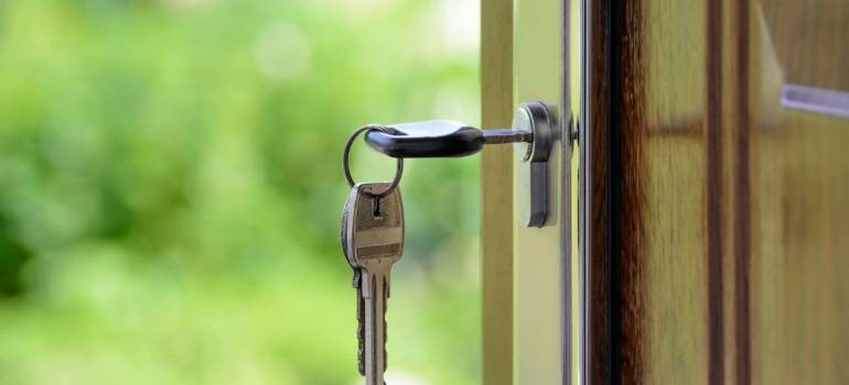 House key in door lock 