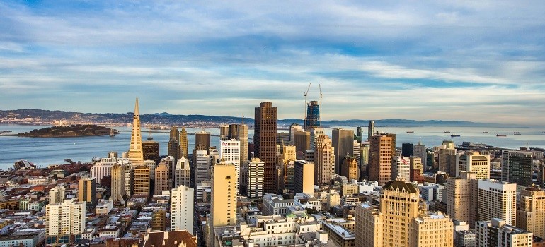 San Francisco cityscape with waterfront and skyscrapers view