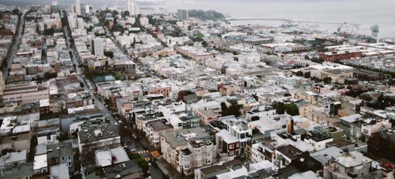 Aerial view of residential neighborhoods near San Francisco Bay