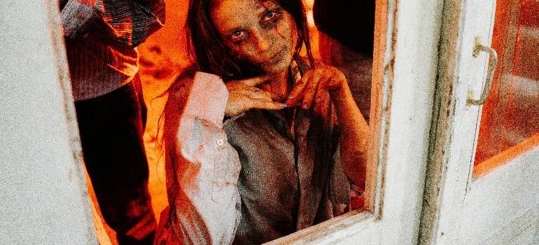 a girl in a scary costume