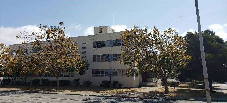 a view of a building in Alameda’s industrial area