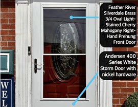 White Andersen 400 Series storm door installed over Feather River mahogany front door in Voorhees, NJ