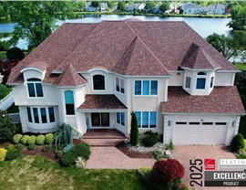 Aerial view of new roof installation on Voorhees NJ home by Warner Exteriors & Solar