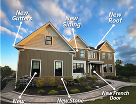 Full home exterior renovation in Cherry Hill NJ featuring new roof, siding, gutters, and doors