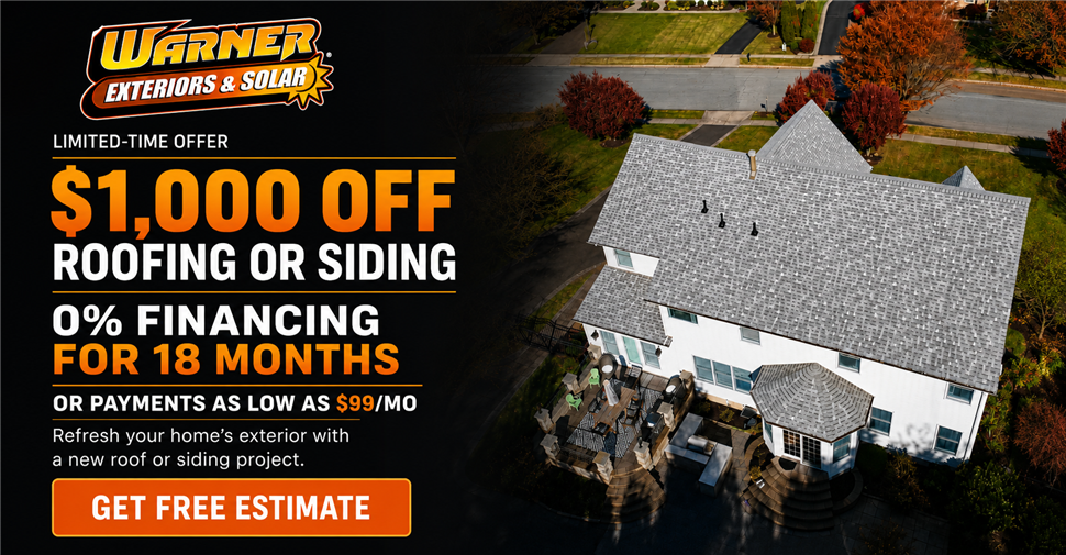 Warner Exteriors & Solar roof replacement project promoting roofing and siding savings in New Jersey and Southeast Pennsylvania