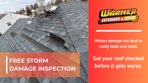 Storm damaged asphalt shingle roof with missing and lifted shingles after high winds in New Jersey