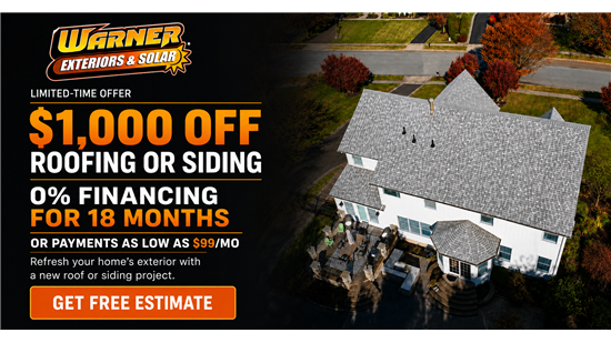 Warner Exteriors & Solar roof replacement project promoting roofing and siding savings in New Jersey and Southeast Pennsylvania