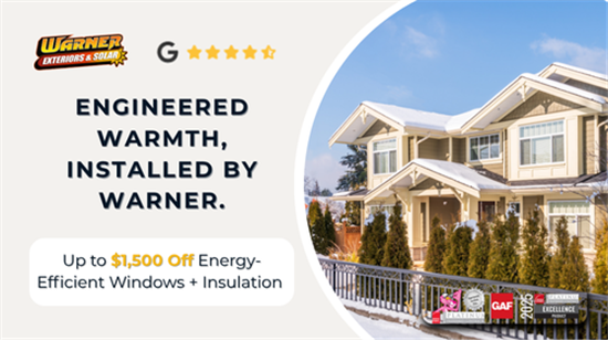 New Jersey home with energy-efficient windows and insulation installed by Warner Exteriors during winter for improved comfort and energy savings.