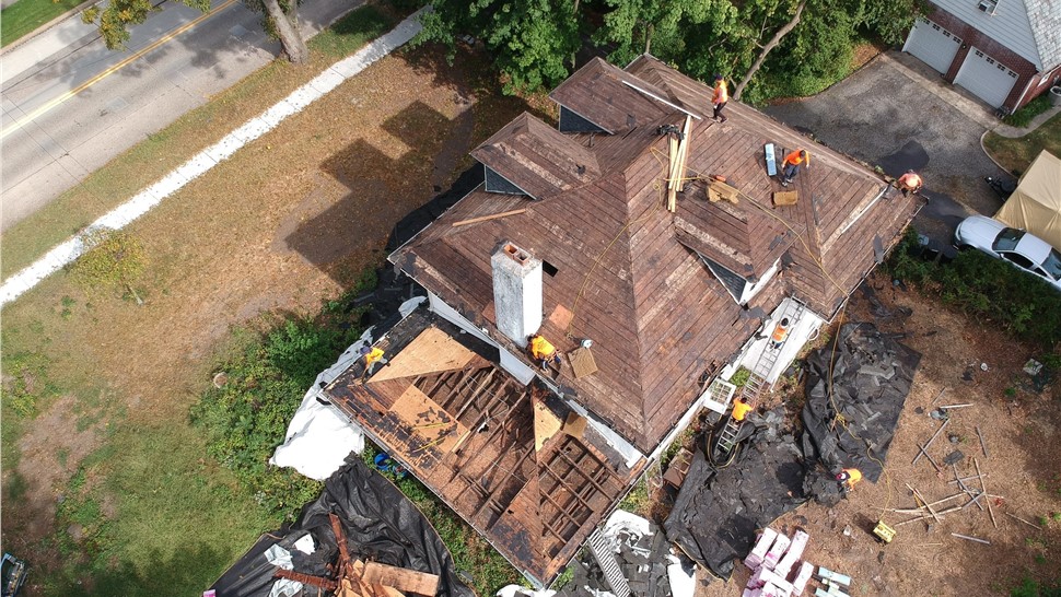 Roof replacement in progress in Merchantville NJ by Warner Exteriors