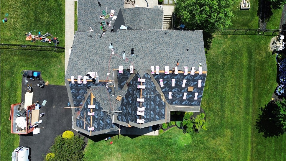 Roof replacement in progress in Clarksboro NJ Craftsman style home