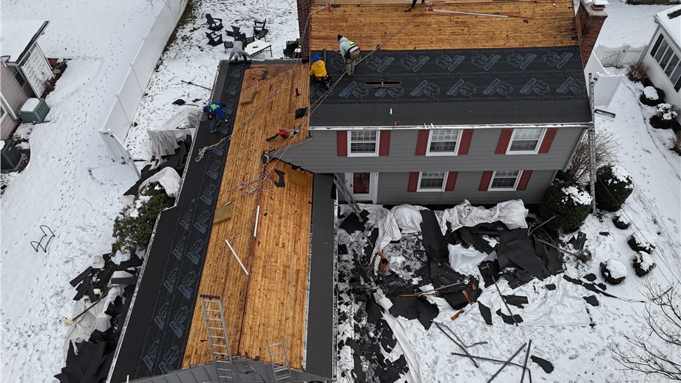 Roof replacement in progress in Cherry Hill Township NJ by Warner Exteriors