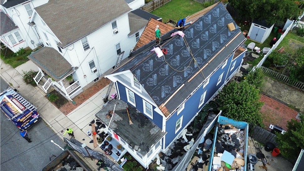 Roof replacement in progress in Haddonfield NJ by Warner Exteriors