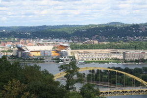 Skyline of Pittsburgh focused on Heinz Field