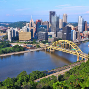 Moving to Pittsburgh, Pennsylvania - city in the United States. Skyline with Monongahela River.