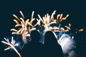 Couple watching fireworks during summer in Pittsburgh