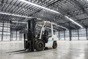 Forklift loader ready for industrial or commercial storage. 