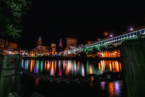 Image of Cleveland at night where you can see local movers.