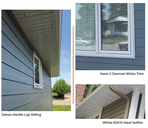James Hardie Lap Siding with Steel J Channel Trim and White EDCO Steel Soffits