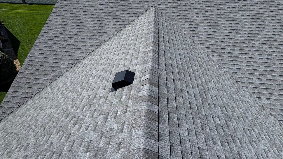 New GAF ArmorShield II shingles in Pewter Gray along a roof ridge in Eaton, Colorado