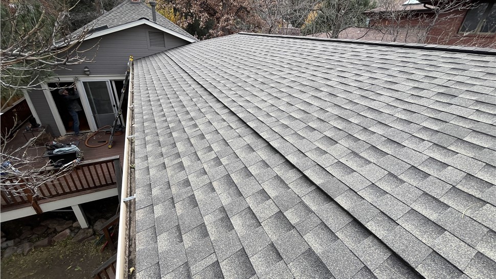 GAF ArmorShield II roof edge and gutter above a rear deck in Boulder, Colorado