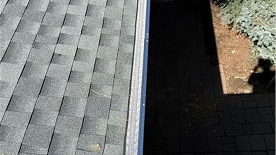 gutter arial view of new gaf armorshield ii roof in louisville colorado