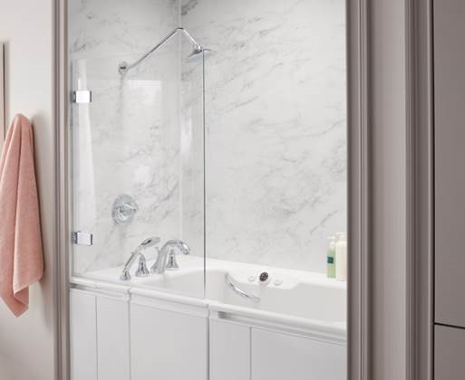 A bathroom with a glass shower doorAI-generated content may be incorrect.